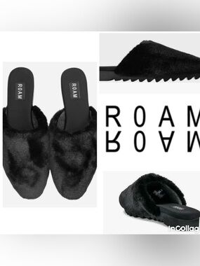 ROAM Black Plush Faux Fur Slide
